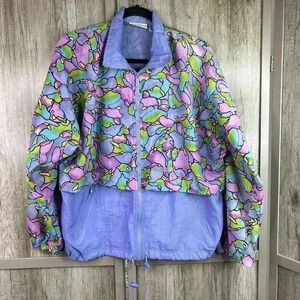 Reebok Jacket Medium Windbreaker Rad Purple Multicolor Full Zip Vintage